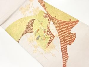 金彩金駒刺繍扇子に松梅・枝垂れ桜模様袋帯